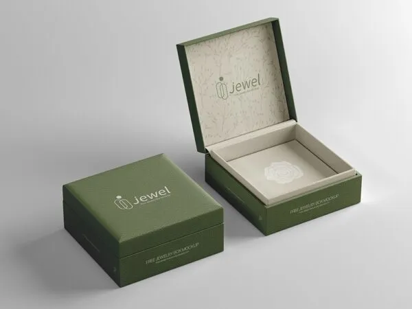 Mockup of 2 Jewelry Boxes in Perspective Featuring an Open Box 1