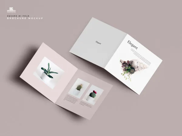 Mockup of 2 Square Bi fold Brochures Facing Up and Down 1