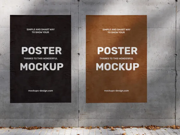 Mockup of 2 Vertical Posters on the Concrete Wall 1