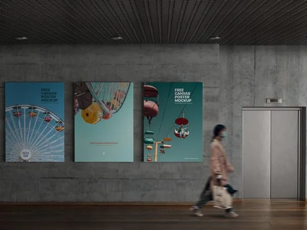 Mockup of 3 Interior Posters Hung on the Wall in Front View 1