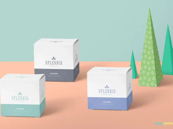 Mockup of 3 Square Paper Boxes with Origami Trees 1