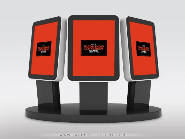 Mockup of 3 Trade Show Booths with LCD Screen 1