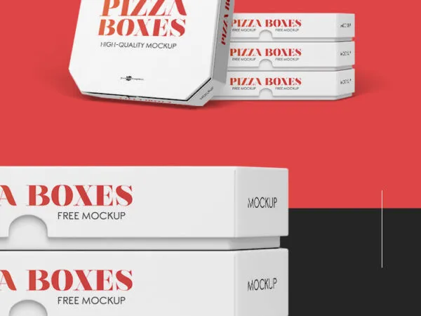 Mockup of 4 Pizza Packaging Boxes in Different Positions 1
