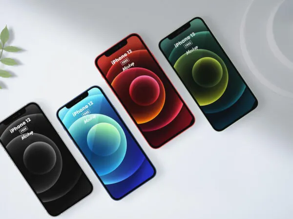 Mockup of 4 iPhone 12 in Different Colors 1
