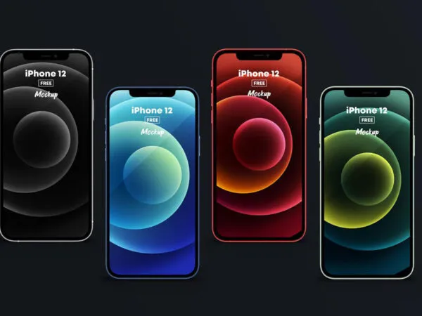 Mockup of 4 iPhone 12 in Various Colors 1