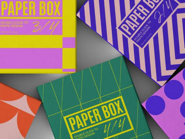 Mockup of 5 Cardboard Boxes in Top View 1
