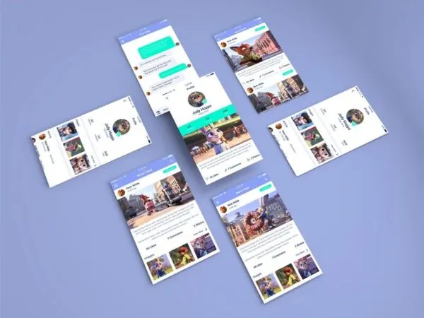Mockup of 7 UI Screens in Isometric View 1