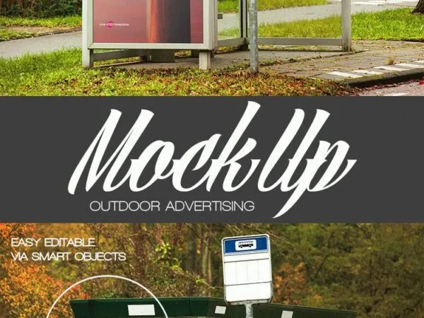 Mockup of Advertising on the Bus Stop Wall 1