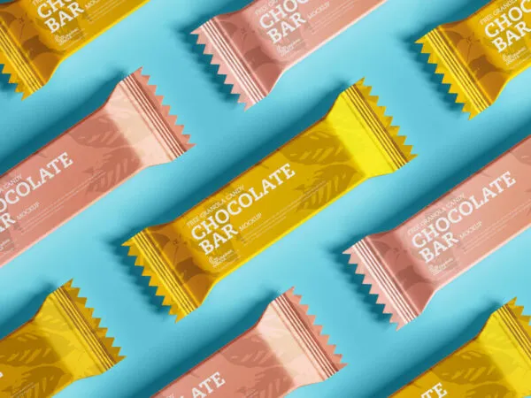 Mockup of Chocolate Bar Packets in Grid Style 1