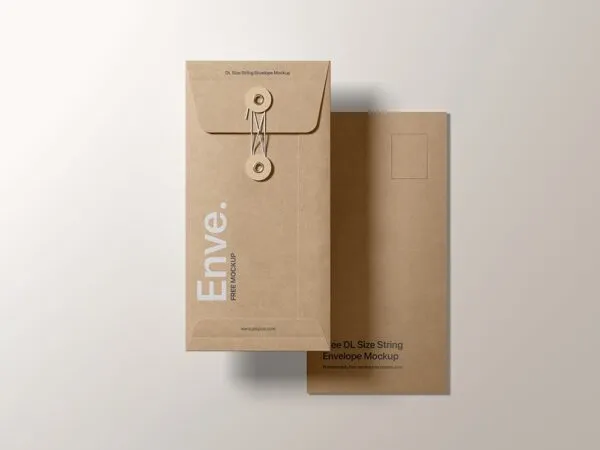 Mockup of DL Size String Envelope in Front View 1