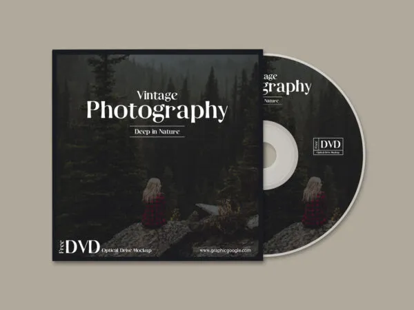 Mockup of DVD Optical Drive Disk with Its Cover Top View 1