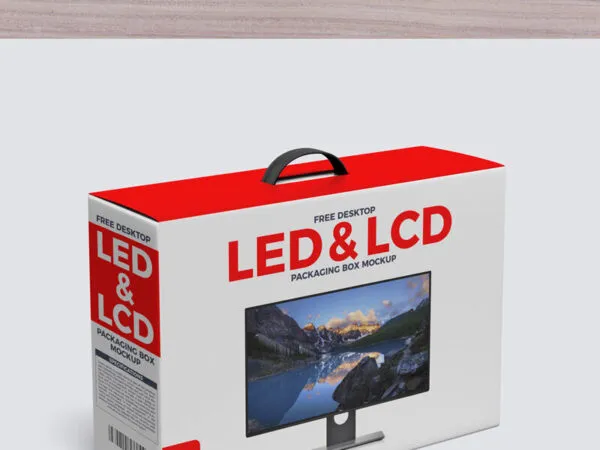 Mockup of Desktop LED and LCD Packaging Box with Elastic Handle 1