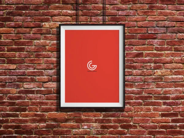 Mockup of Hanging Frame Featuring a Brick Wall in Front View 1