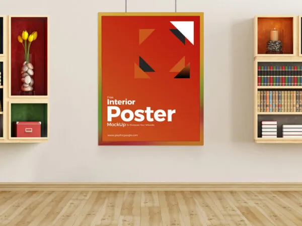 Mockup of Hanging Rectangular shaped Poster in a Front View 1