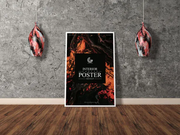 Mockup of Interior Vertical Canvas Poster in Front View Featuring Drop Lights 1
