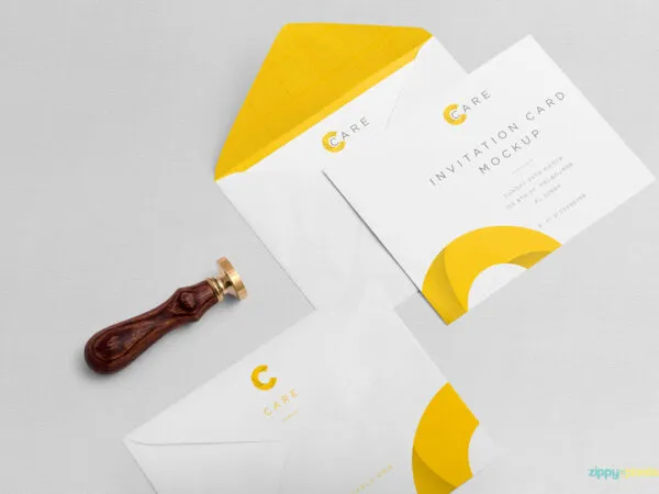 Mockup of Invitation Card Plus Two Open and Closed Envelopes 1