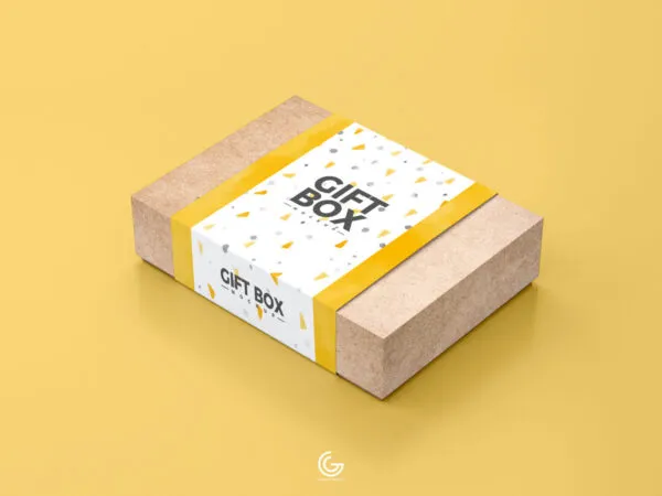 Mockup of Kraft Gift Box with Sleeve Label in Perspective 1