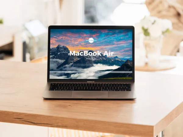 Mockup of MacBook Air on Wooden Table 1