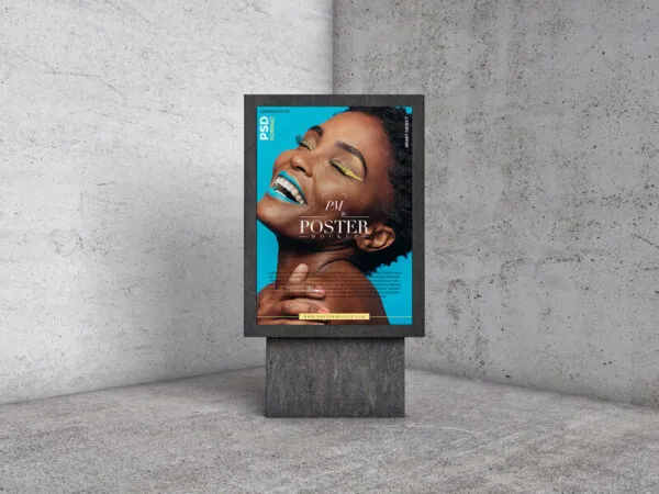 Mockup of Modern Interior Poster on Concrete Scene 1