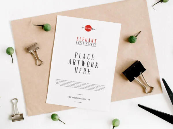 Mockup of Paper Laid on a Kraft with a Top View 1