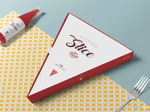 Mockup of Pizza Slice Box with Fresh Sauce Bottle 1