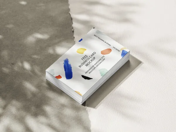 Mockup of Stack of Business Cards on the Surface in Perspective 1
