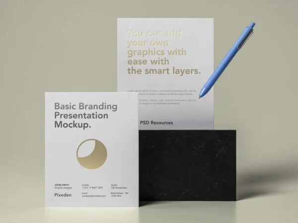 Mockup of Standing Stationery Including Paper Card and Pencil 1