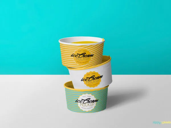 Mockup of Three Ice Cream Cups on Top of Each Other 1
