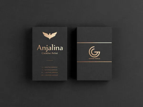 Mockup of Top View Golden Foil Business Cards in Two Stacks 1