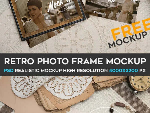 Mockup of Top View of a Retro Photo Frame and a Photo 1