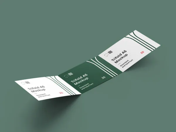 Mockup of Trifold Landscape Brochure Laid Unfold in Perspective 1