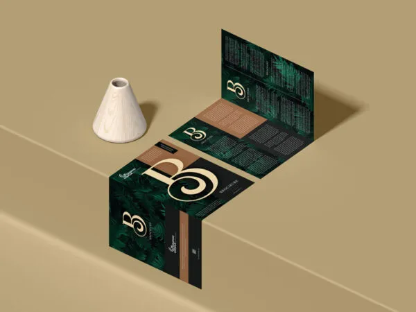 Mockup of Two A4 Bi Fold Brochures at the 34 Angle View 1