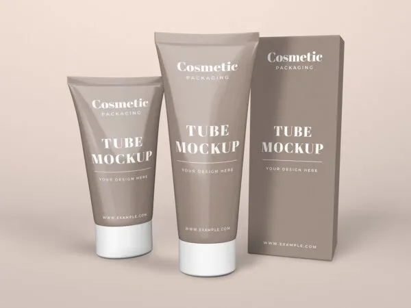 Mockup of Two Cosmetic Tubes and a Tall Box 1
