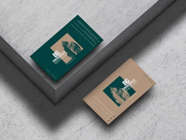 Mockup of Two Floating Business Cards at the 34 Angle View 1
