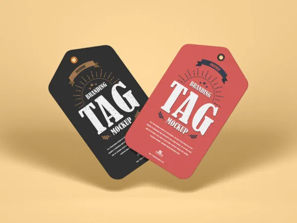 Mockup of Two Floating Hangtags in the Front View 1