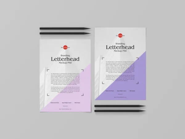 Mockup of Two Letterheads Laid Alongside Each Other in Top View 1
