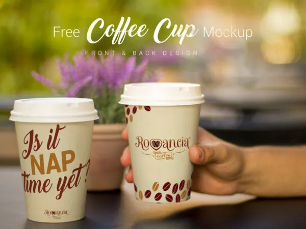 Mockup of Two Paper Coffee Cups in the Front View 1