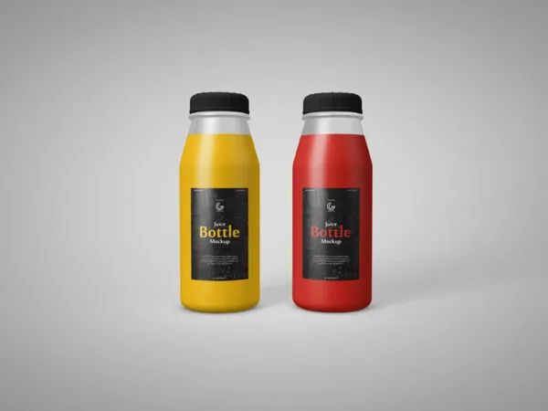 Mockup of Two Plastic Juice Bottles Standing in the Front View 1