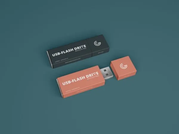 Mockup of Two USB Flash Drives in Perspective View 1