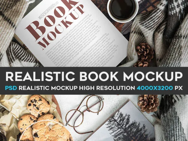 Mockup of a Book Decorated with a Cup of Coffee and Cookies 1