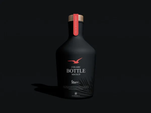 Mockup of a Ceramic Bottle Standing in Front View 1