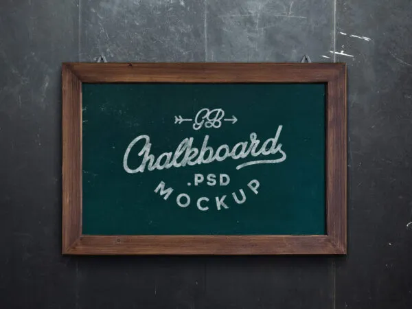 Mockup of a Chalkboard with Wooden Frame on a Wall 1