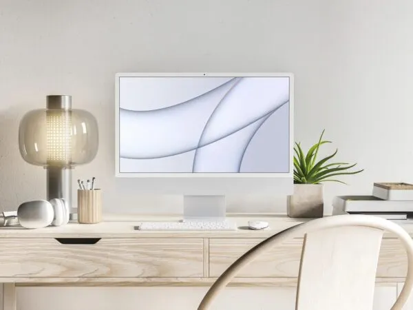 Mockup of a Clean and Minimal 2021 iMac on a Desk 1