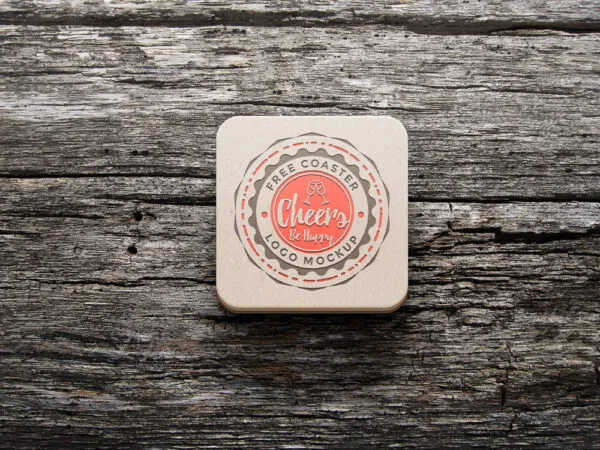 Mockup of a Coaster on Wooden Surface 1