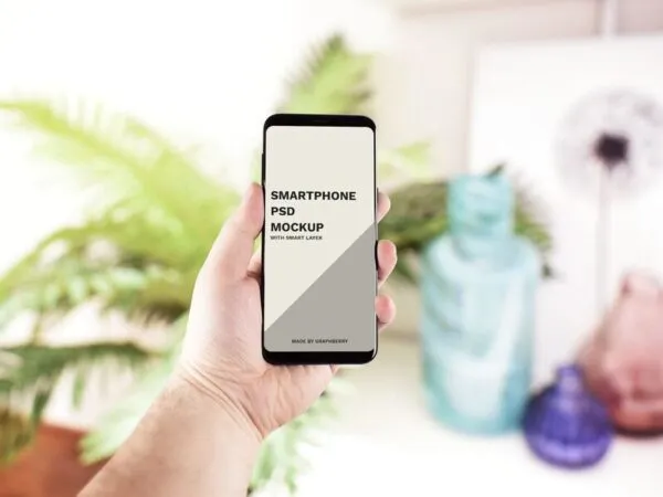 Mockup of a Front View Smartphone in Hand 1