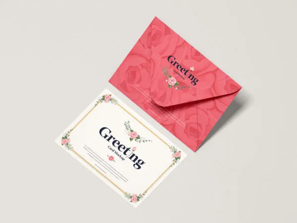 Mockup of a Greeting Card Along with its Envelope at the 34 Angle View 1