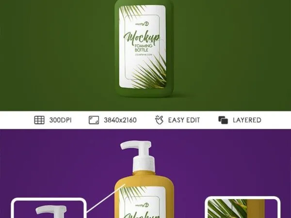 Mockup of a Liquid Soap Plastic Pump Dispenser Bottle in Perspective 1