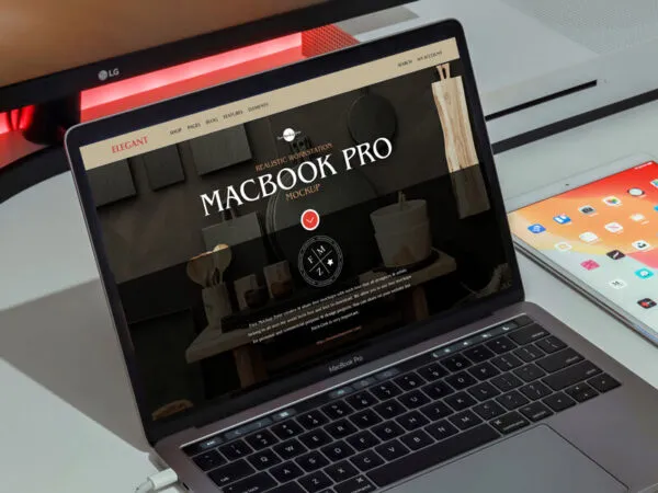 Mockup of a MacBook Pro Placed in a Realistic Workspace 1
