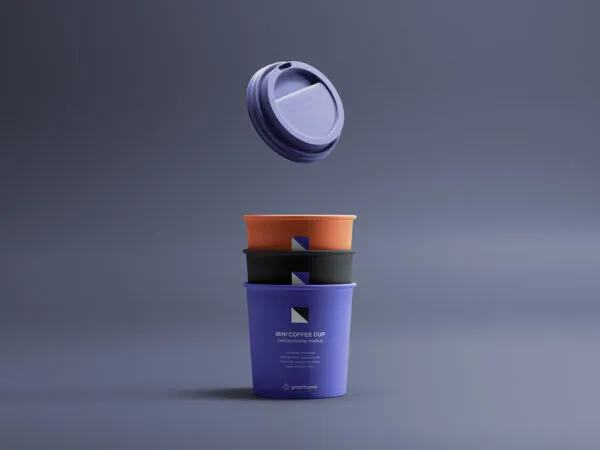 Mockup of a Minimalistic Coffee Cups with a Floating Cap 1