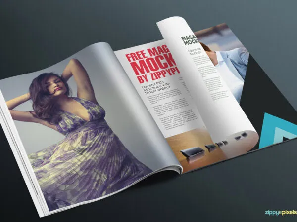 Mockup of a Open Magazine Being Swiped 1